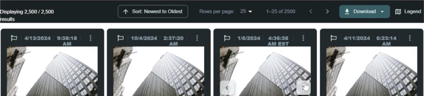 Search results from Flock Safety’s exposed demo: 2,500 camera captures with a Download button.